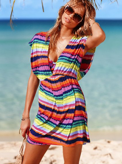 Радужное пляжное платье-туника